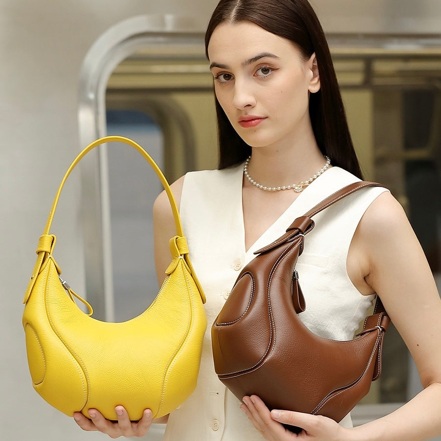 Women's Genuine Leather Niche Crescent Vintage Shoulder Crossbody Bag