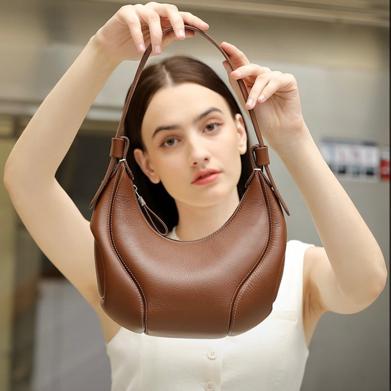 Women's Genuine Leather Niche Crescent Vintage Shoulder Crossbody Bag