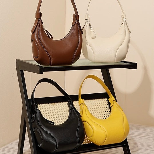 Women's Genuine Leather Niche Crescent Vintage Shoulder Crossbody Bag