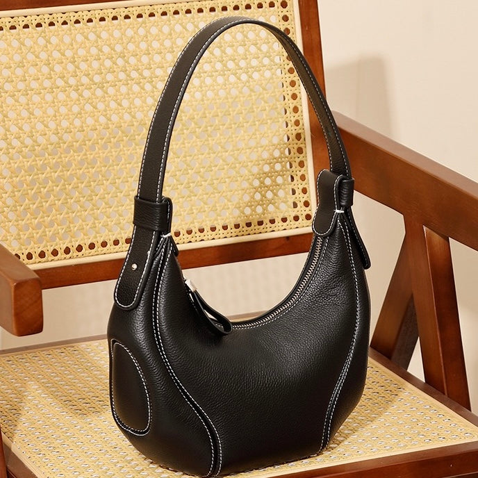 Women's Genuine Leather Niche Crescent Vintage Shoulder Crossbody Bag