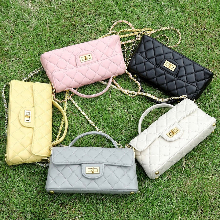 Women’s Genuine Leather Quilted Chain Shoulder Crossbody Bag