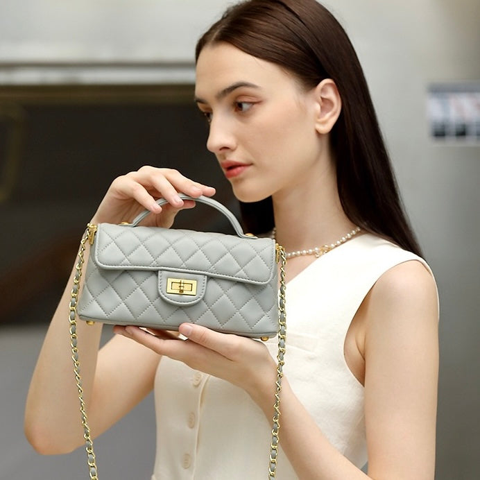 Women’s Genuine Leather Quilted Chain Shoulder Crossbody Bag