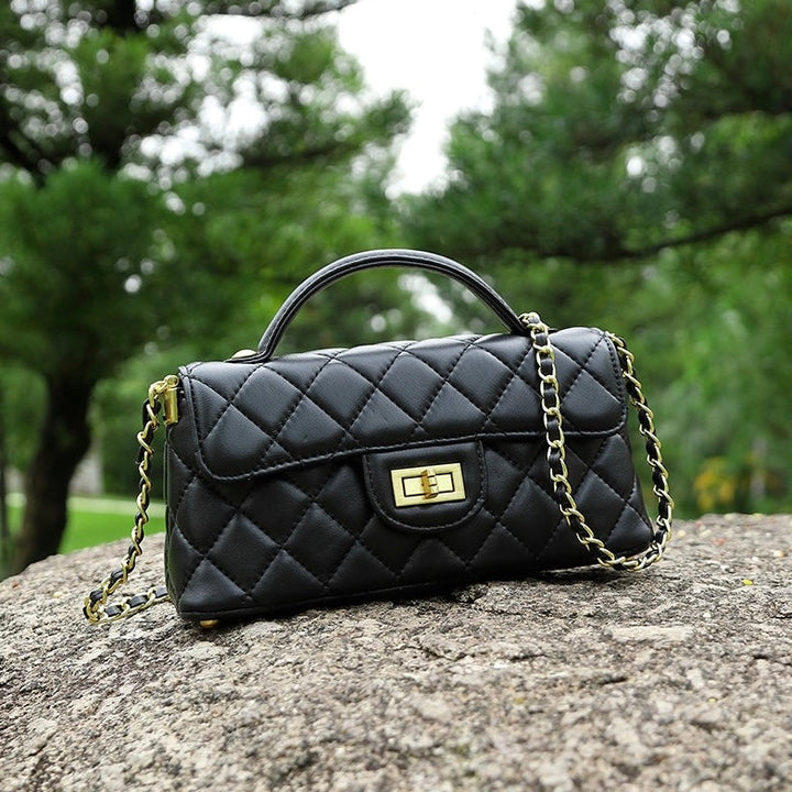 Women’s Genuine Leather Quilted Chain Shoulder Crossbody Bag