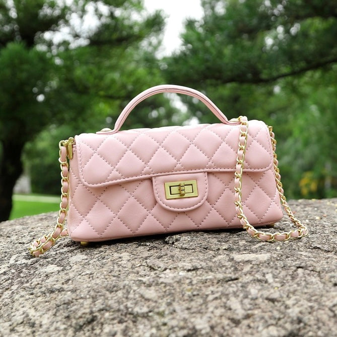 Women’s Genuine Leather Quilted Chain Shoulder Crossbody Bag