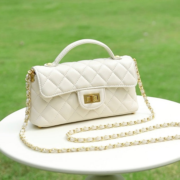 Women’s Genuine Leather Quilted Chain Shoulder Crossbody Bag