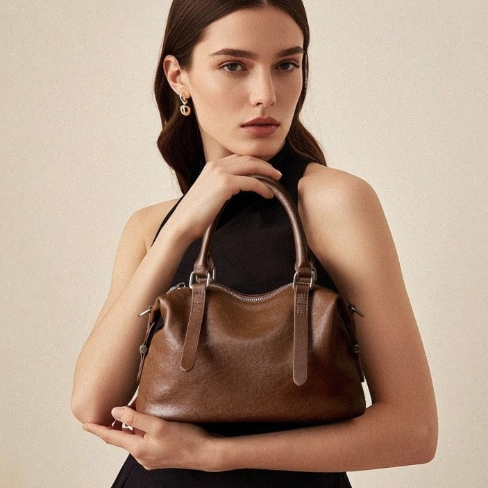 Top Grain Leather Vintage Fashion Pillow Handbag Crossbody Bag