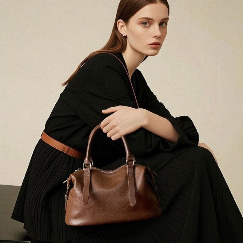 Top Grain Leather Vintage Fashion Pillow Handbag Crossbody Bag