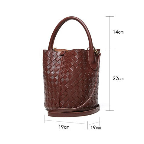 Women’s Luxury Genuine Leather Woven Bucket Crossbody Handbag