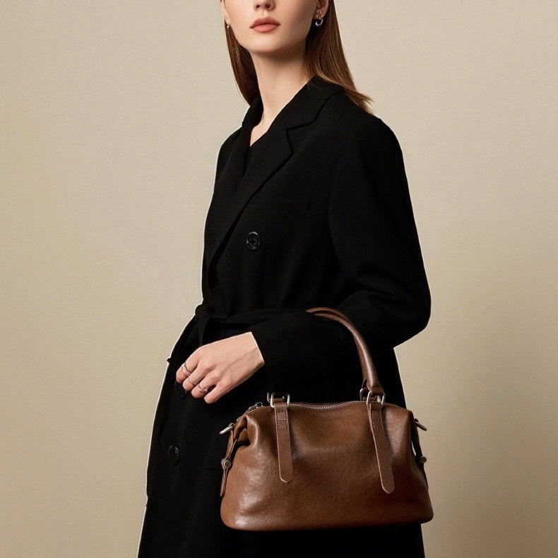 Top Grain Leather Vintage Fashion Pillow Handbag Crossbody Bag