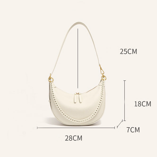 Women’s Genuine Leather Baguette Dumpling Bag with Luxe Chain