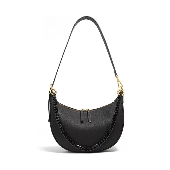 Women’s Genuine Leather Baguette Dumpling Bag with Luxe Chain