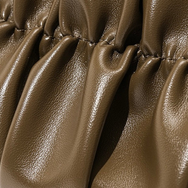 Textured Olive Genuine Leather Shoulder Bag with Chain & Lock Charm