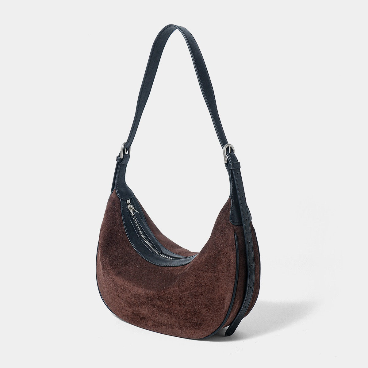 Brown Suede Leather Hobo Shoulder Dumpling Bag