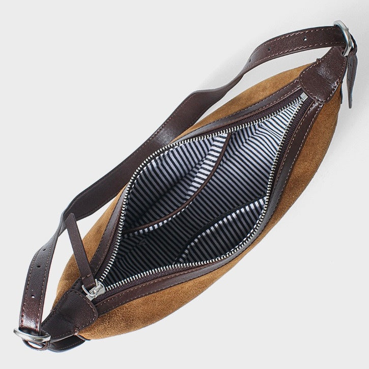 Brown Suede Leather Hobo Shoulder Dumpling Bag