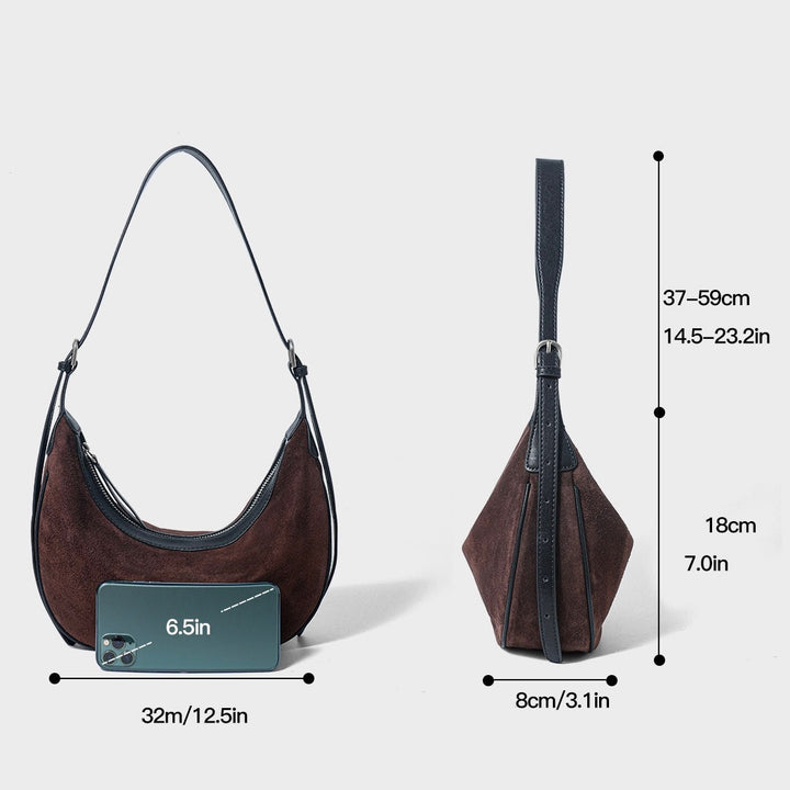 Brown Suede Leather Hobo Shoulder Dumpling Bag