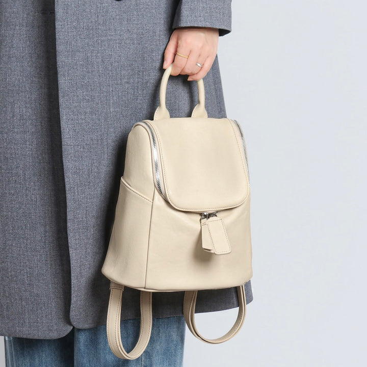 Minimalist Timeless Creamy Genuine Leather Backpack