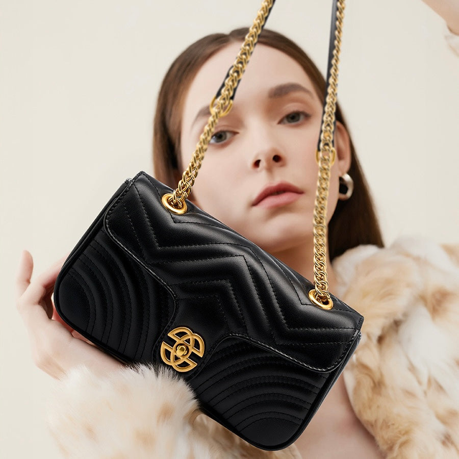 Women's Genuine Leather Love Diamond Chain Crossbody Bag