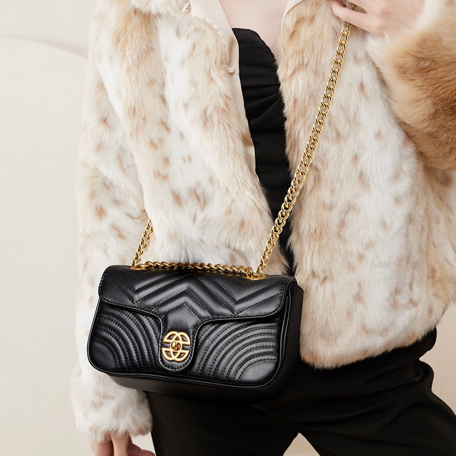 Women's Genuine Leather Love Diamond Chain Crossbody Bag