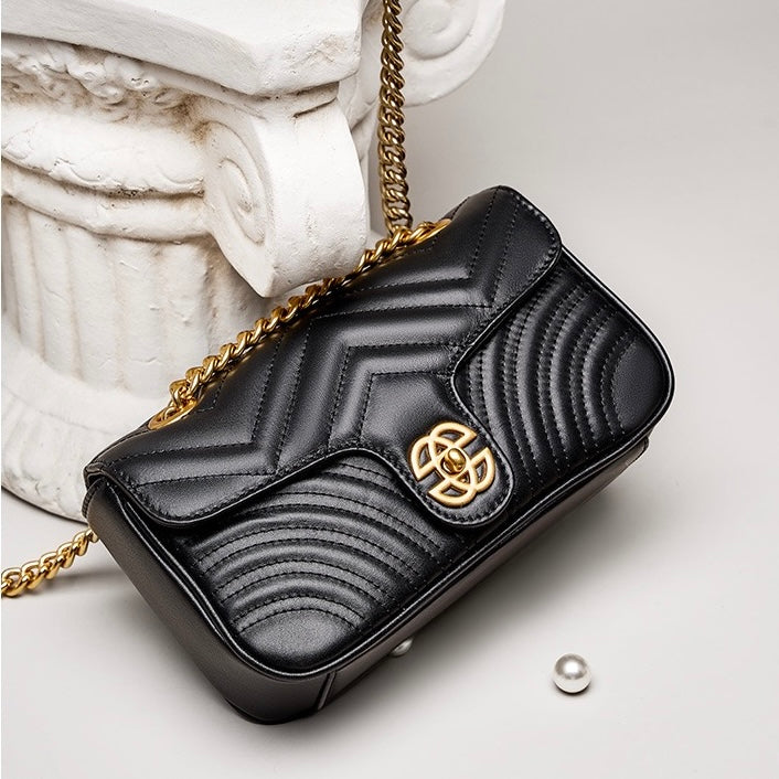 Women's Genuine Leather Love Diamond Chain Crossbody Bag