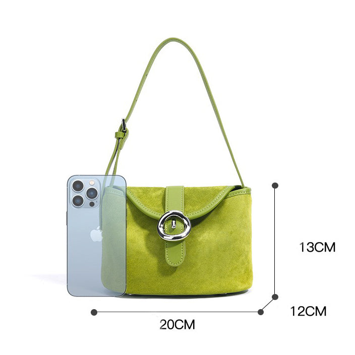 Women’s Matte Genuine Leather Colorblock Handheld Crossbody Bag