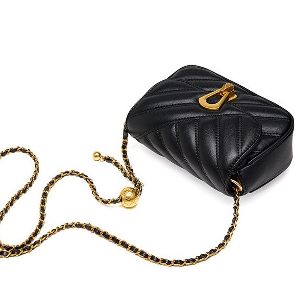 Women’s Genuine Leather Mini Chain Shoulder Bag – 2025 Summer Luxe Edition