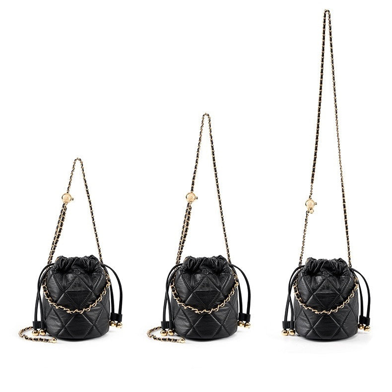 Women’s Genuine Leather Chic Bucket Bag with Chain Strap