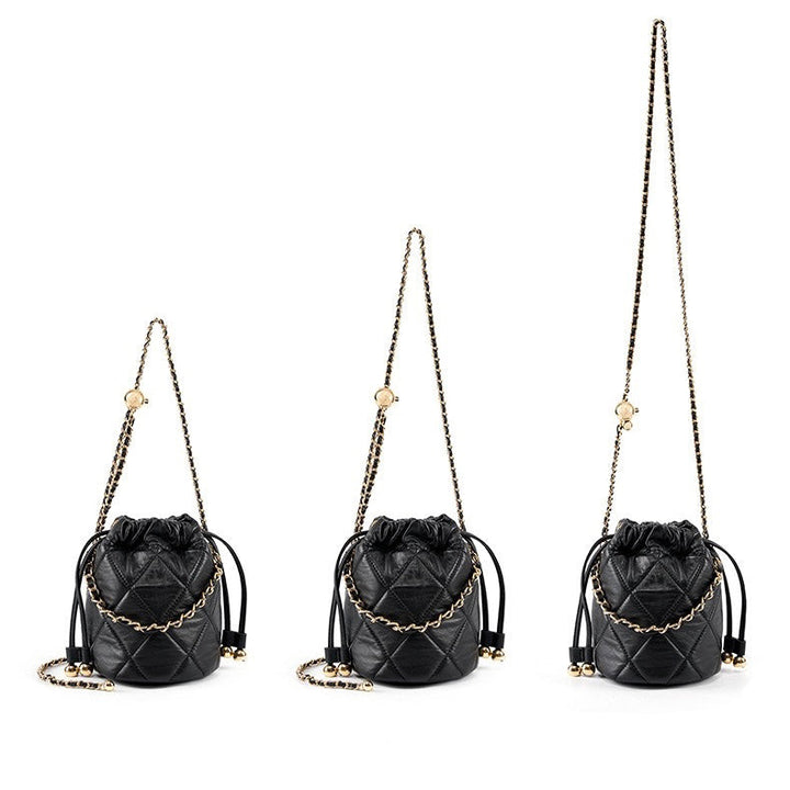 Women’s Genuine Leather Chic Bucket Bag with Chain Strap