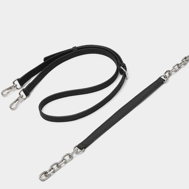 Chain-Embellished V-Quilted Genuine Leather Shoulder Bag