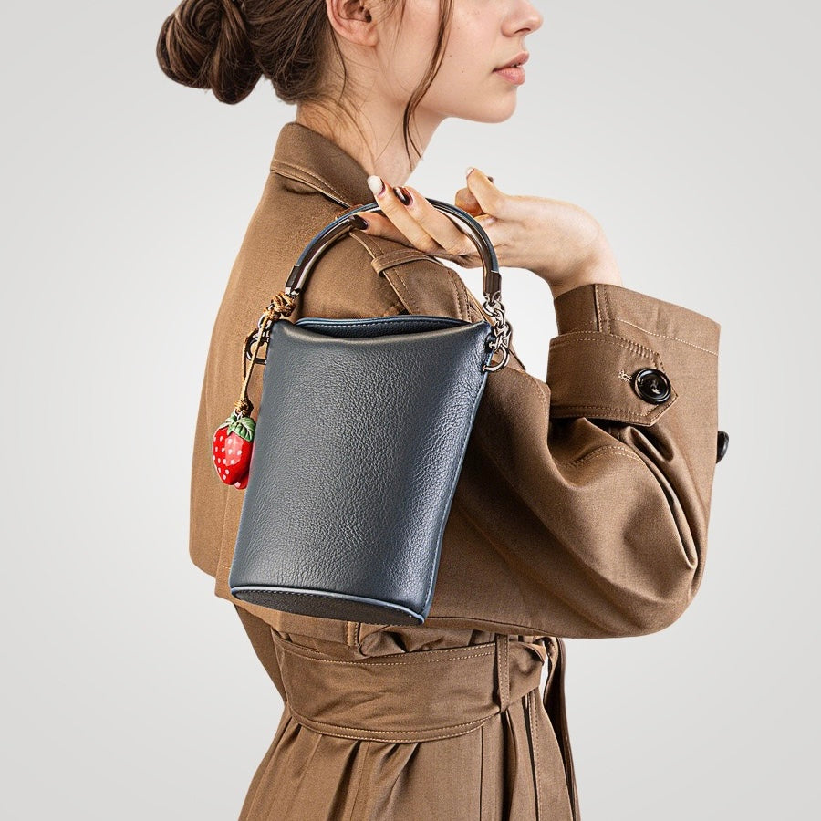 Genuine Leather Mini Bucket Phone Crossbody Handbag