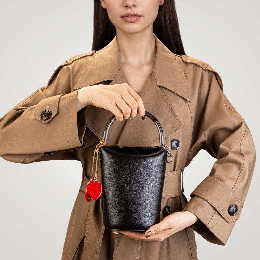 Genuine Leather Mini Bucket Phone Crossbody Handbag