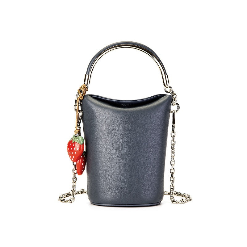 Genuine Leather Mini Bucket Phone Crossbody Handbag