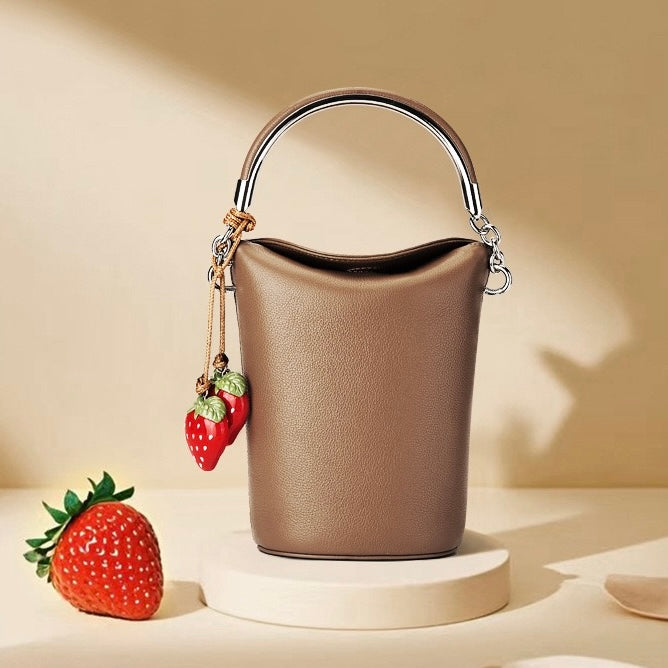Genuine Leather Mini Bucket Phone Crossbody Handbag