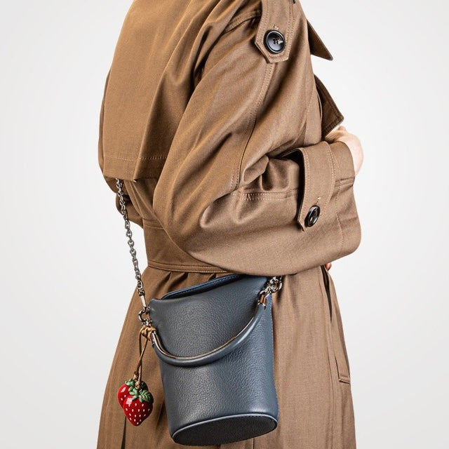 Genuine Leather Mini Bucket Phone Crossbody Handbag