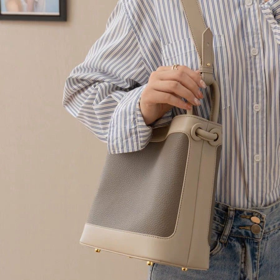 Women's Premium Genuine Leather Crossbody Handheld Commuting Bucket Bag
