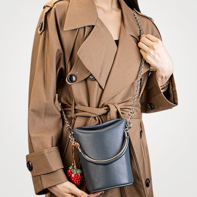 Genuine Leather Mini Bucket Phone Crossbody Handbag