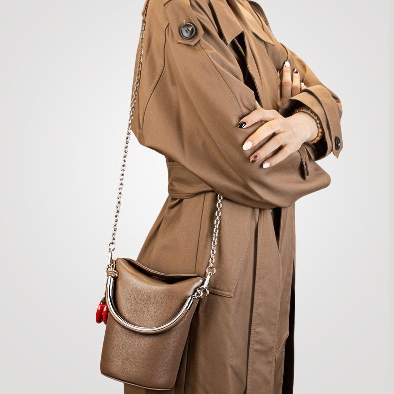 Genuine Leather Mini Bucket Phone Crossbody Handbag