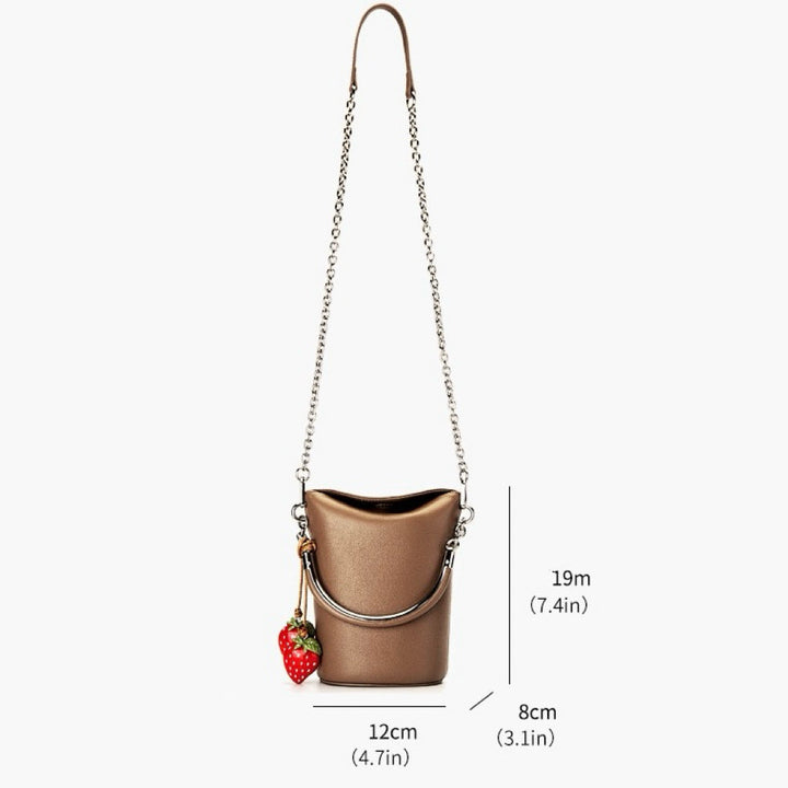 Genuine Leather Mini Bucket Phone Crossbody Handbag