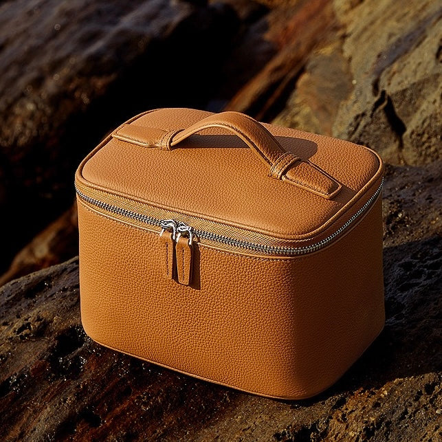 Genuine Leather Multi-Compartment Cosmetic Bag