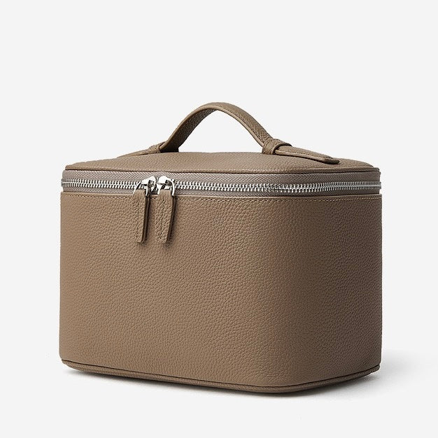 Genuine Leather Multi-Compartment Cosmetic Bag