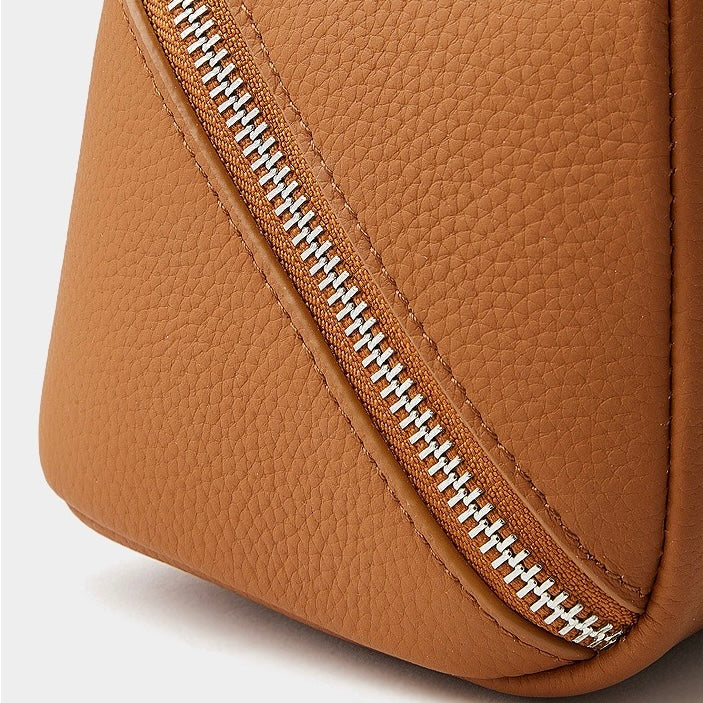 Textured Genuine Leather Top-Zip Vanity Clutch Bag