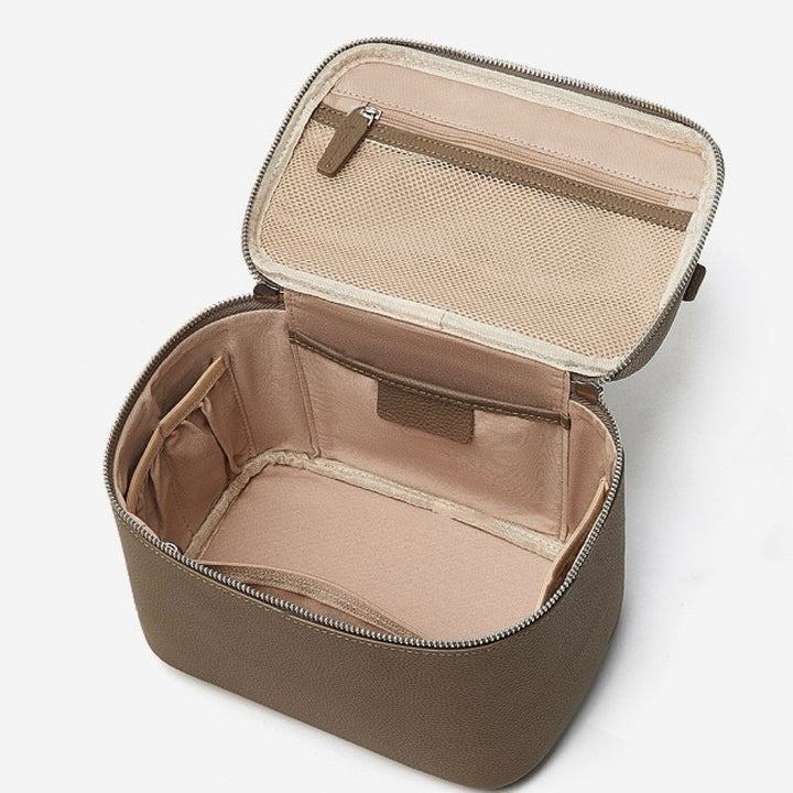Genuine Leather Multi-Compartment Cosmetic Bag