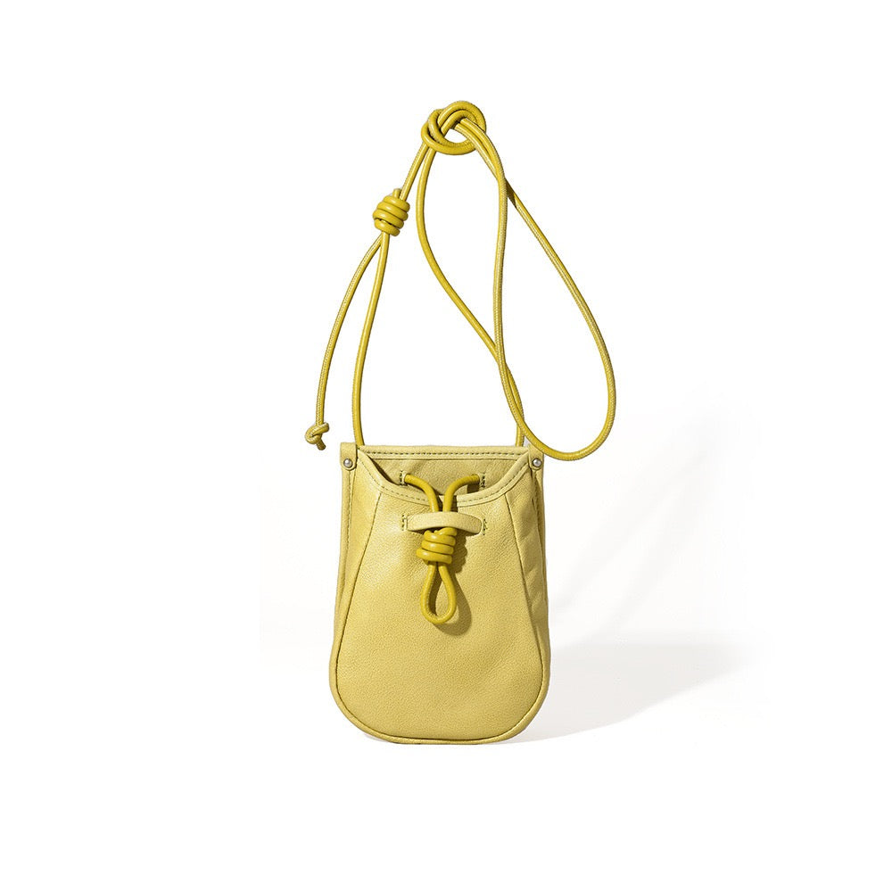 Women's Genuine Leather Drawstring Crossbody Phone Mini Bag