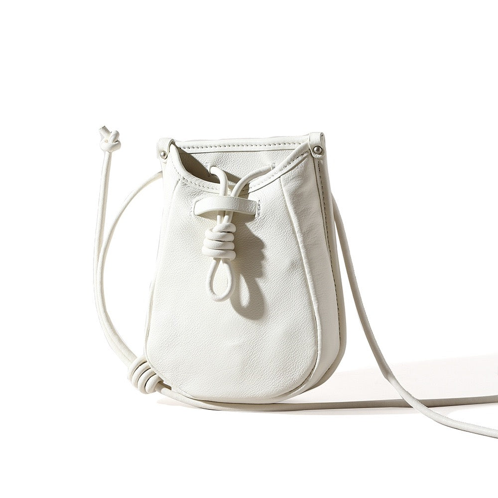 Women's Genuine Leather Drawstring Crossbody Phone Mini Bag