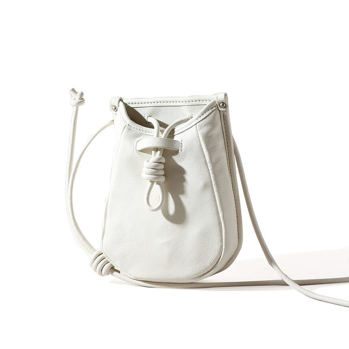Women's Genuine Leather Drawstring Crossbody Phone Mini Bag