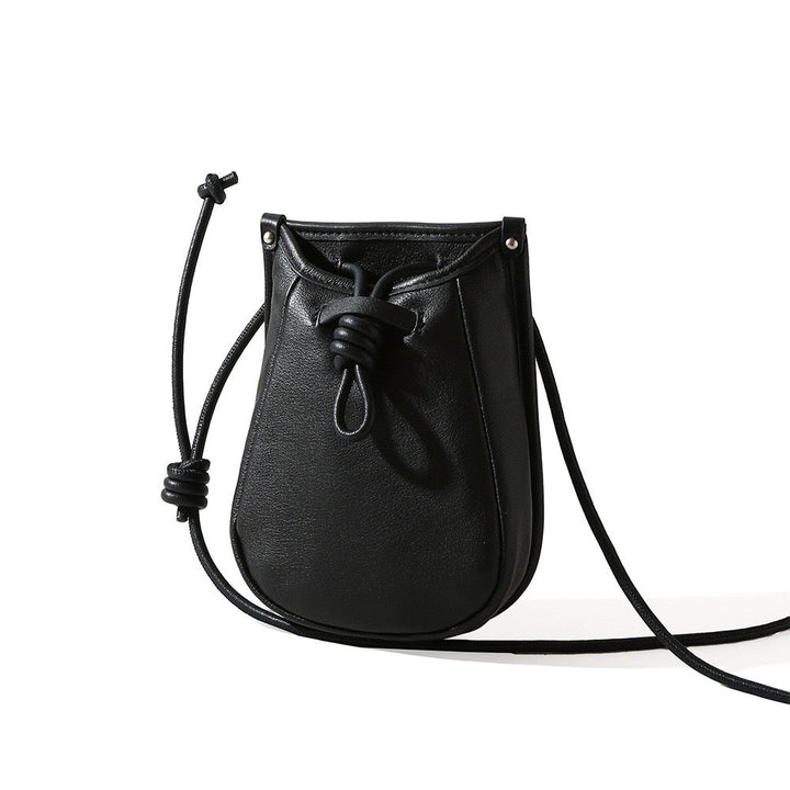 Women's Genuine Leather Drawstring Crossbody Phone Mini Bag