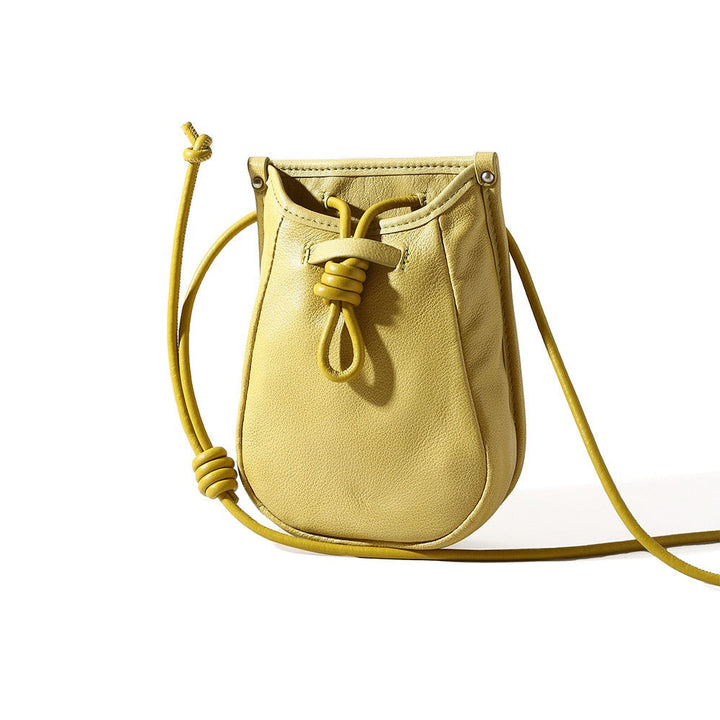 Women's Genuine Leather Drawstring Crossbody Phone Mini Bag