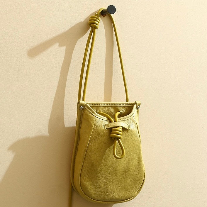 Women's Genuine Leather Drawstring Crossbody Phone Mini Bag