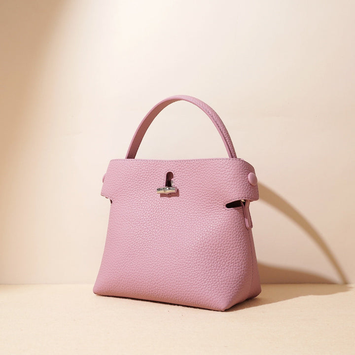 Women's Genuine Cowhide Elegant Bucket Bag Bamboo Handle Tote