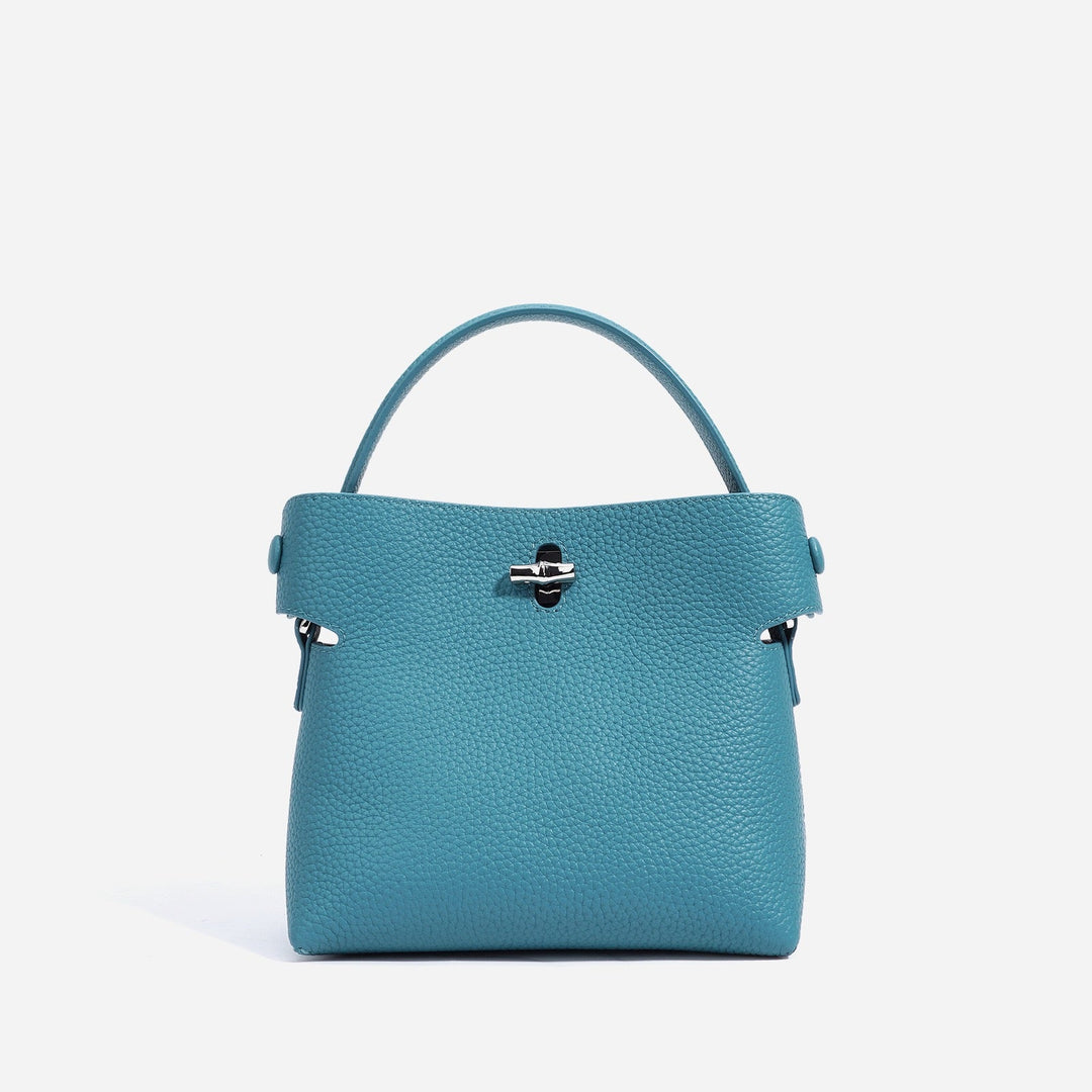 Women's Genuine Cowhide Elegant Bucket Bag Bamboo Handle Tote