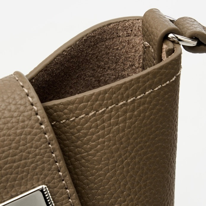 Women's Genuine Leather Vertical Drawstring Bucket Phone Bag